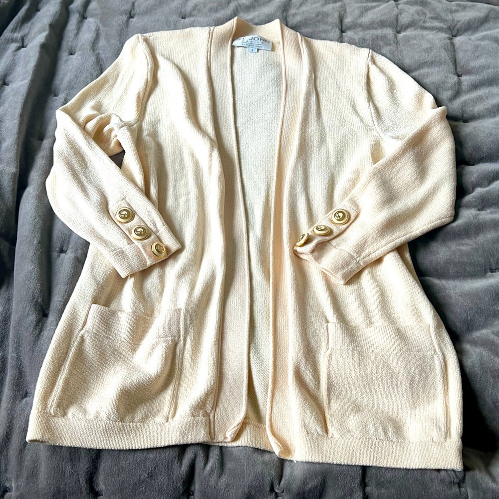 St. John Collection Ivory Open Front Cardigan